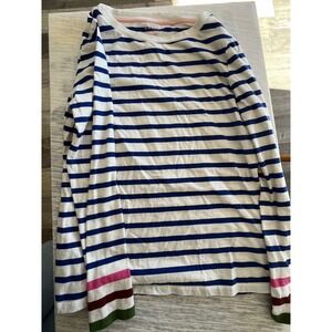 BODEN Striped Long Sleeve Top White Blue Pink Green Trim Women's UK 10 US 6